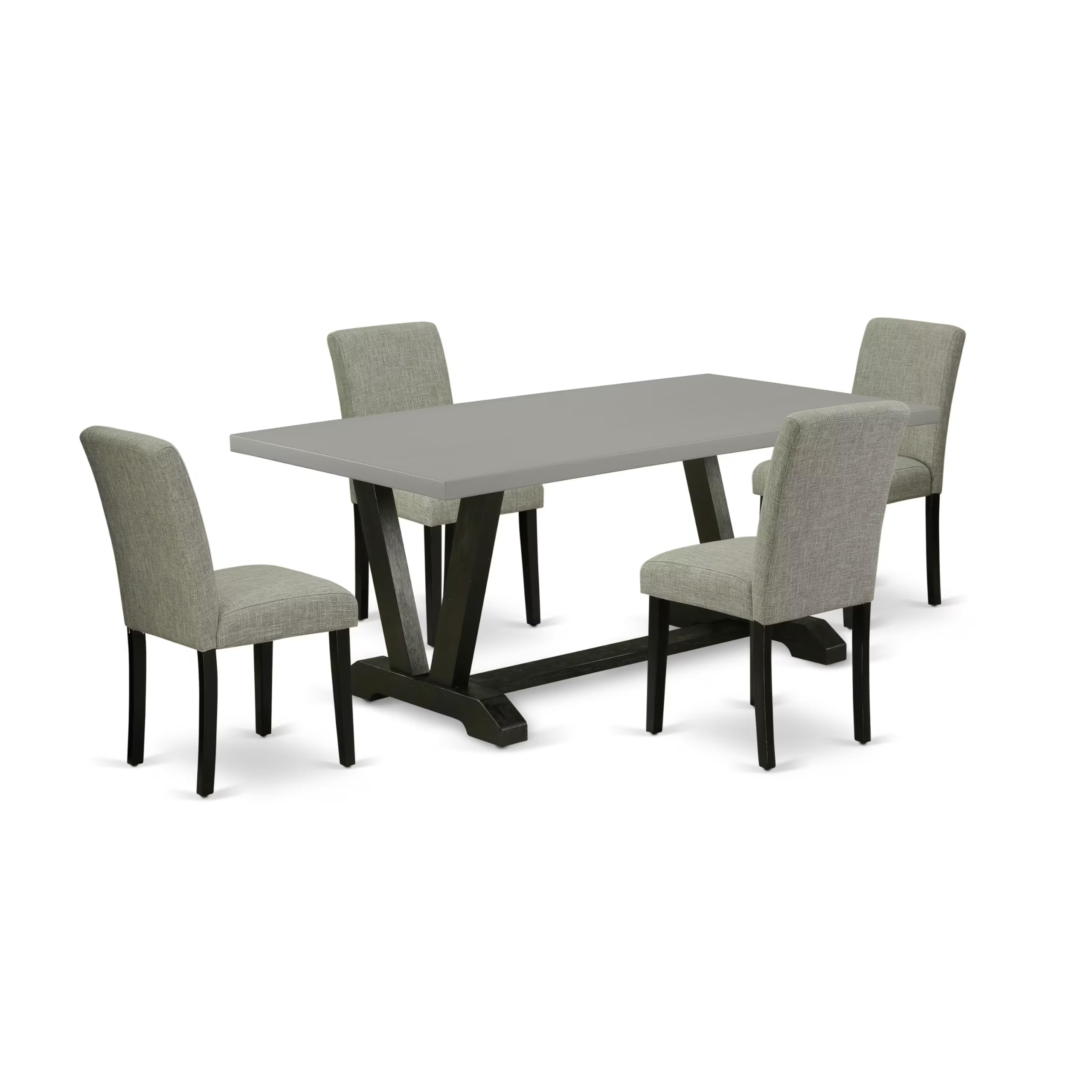East West Furniture V697Ab106-5 5 Piece Kitchen Table Set For 4 Includes A Rectangle Dining Room Table With V-Legs And 4 Shitake Linen Fabric Parson Dining Chairs, 40X72 Inch, Multi-Color